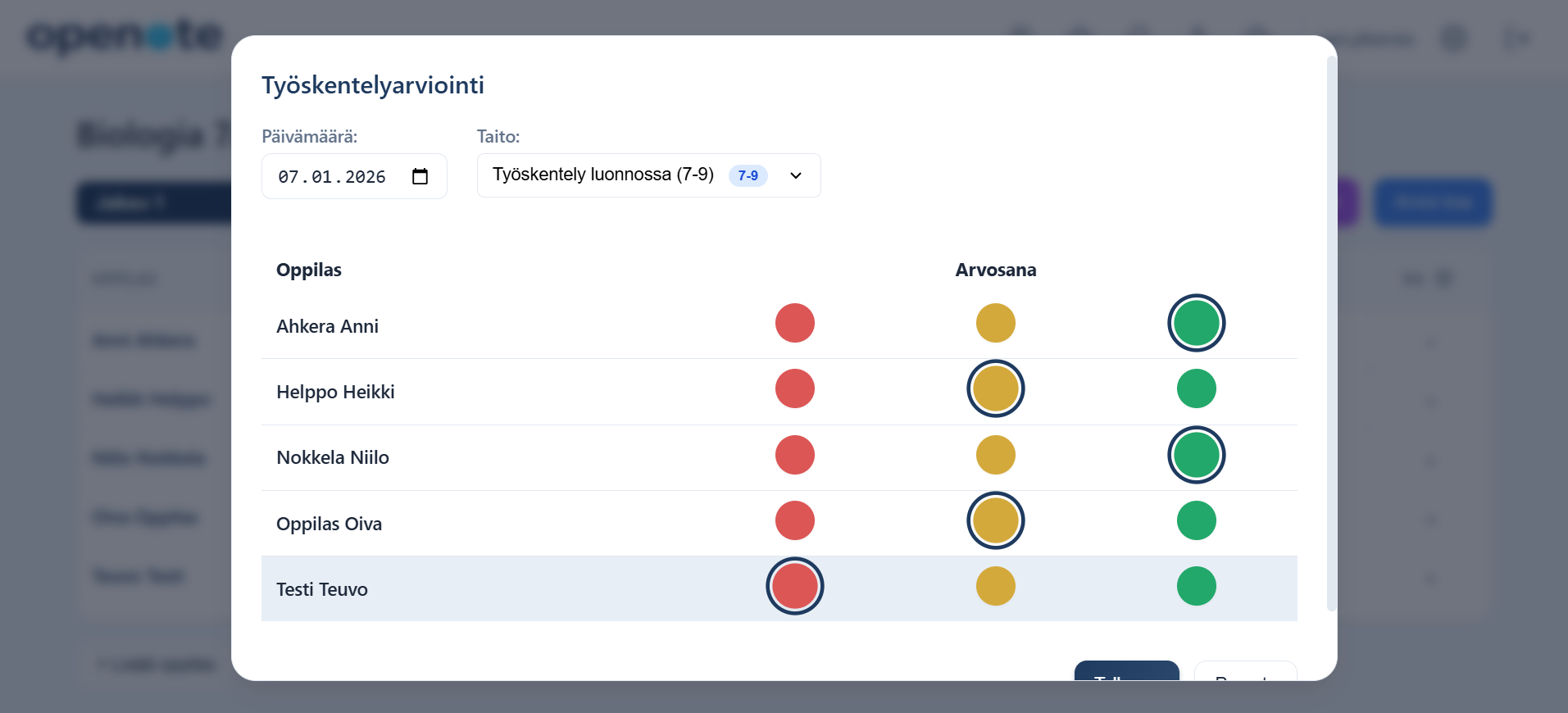 Työskentelyn arviointi